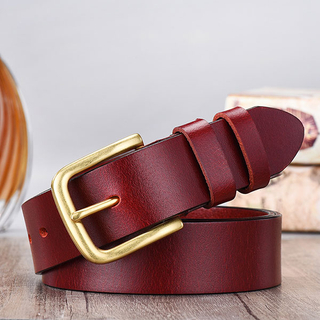 Men's copper buckle top layer leather belt