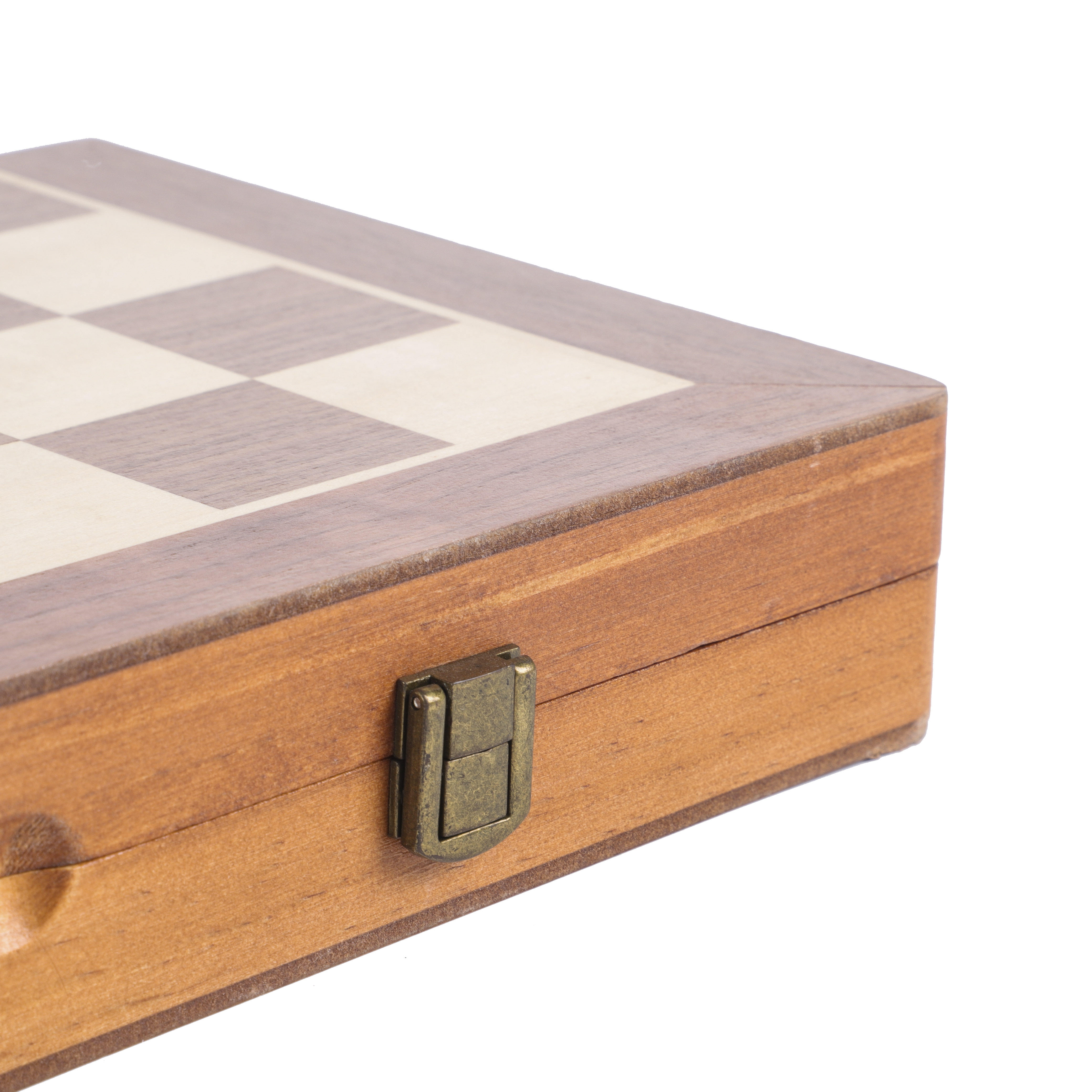 25-Year Manufacturer's Unisex Wooden Chess Checkers SET 15" Magnetic Folding Board 3" King Height Pine Wood Pieces Vintage.