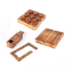  3 Wooden Board Games in 1 Set Education Toy Toe-Coffee Table Decor Wholesale Tic Tac Toe XO Peg Solitaire Double 6 Dominoes.