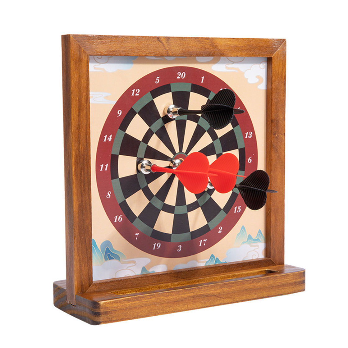 Wood Magnetic Tabletop Games Dart Tray Set