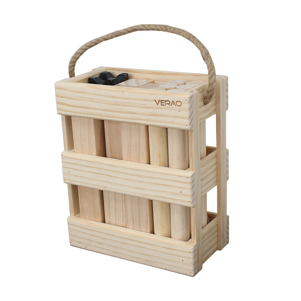  10" Kubb Game With Wooden Storage Crate Outdoor Throwing Game Wood Set with Red Crown Viking Chess Adult Yard Garden Games。.