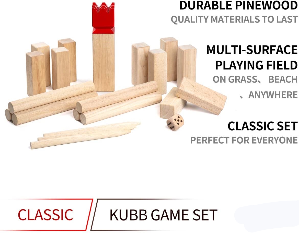 Solid wooden kubb game Viking Chess with Red Head for Outdoor Game