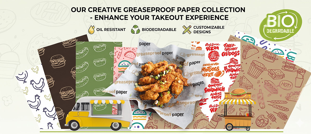 Collection de papier sulfuris&eacute; biod&eacute;gradable imprim&eacute; sur mesure pour les emballages alimentaires &agrave; emporter