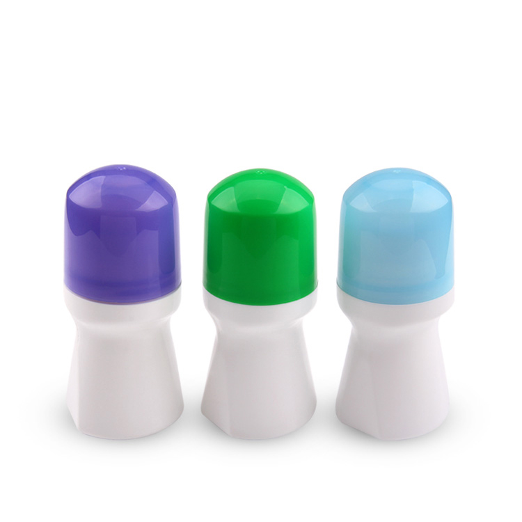 Amostra grátis Etiqueta personalizada e bola colorida Diâmetro 35,4 mm Pequena capacidade 50 ml Óleo Plástico Essência Creme para os olhos Antitranspirante Roll on Frasco de desodorante