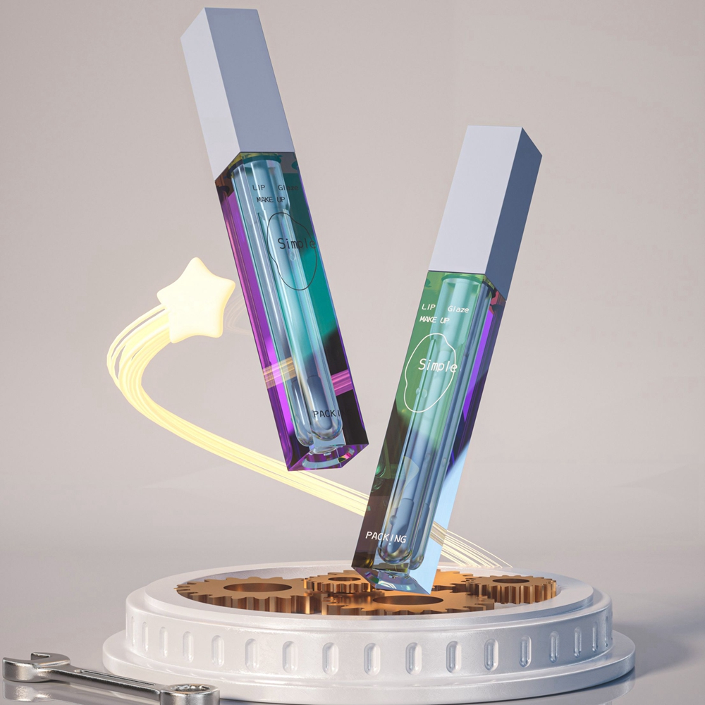 Novo produto tubo de 4 ml corpo PETG quadrado transparente brilho labial tubos
