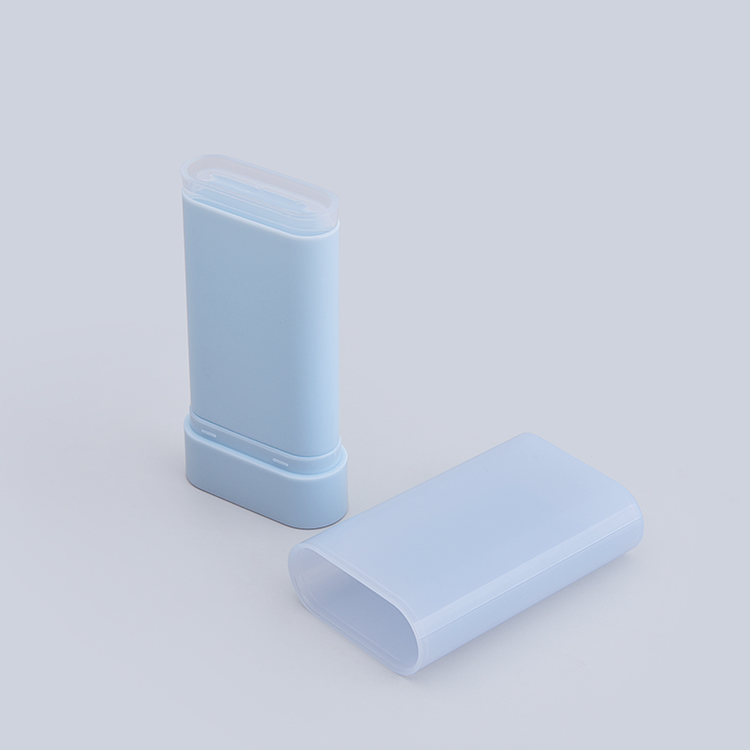 Botella Para El Cuidado De La Piel De Palo Protector Solar Oval De Fábrica 19g, Recipiente De Desodorante Relleno En Fondo Azul 19g