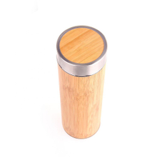 Travel Bamboo Tumbler Sport Water Bottle Insulated Infuser Stainless Steel Thermos Tea Bottle with Lid