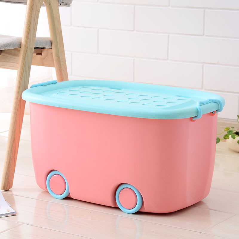 Factory Made Plastic Storage Box With Wheels, Colorful Storage Container