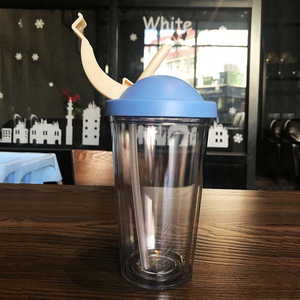 Gift double plastic straw coffee bottle student leak-proof milk teacup