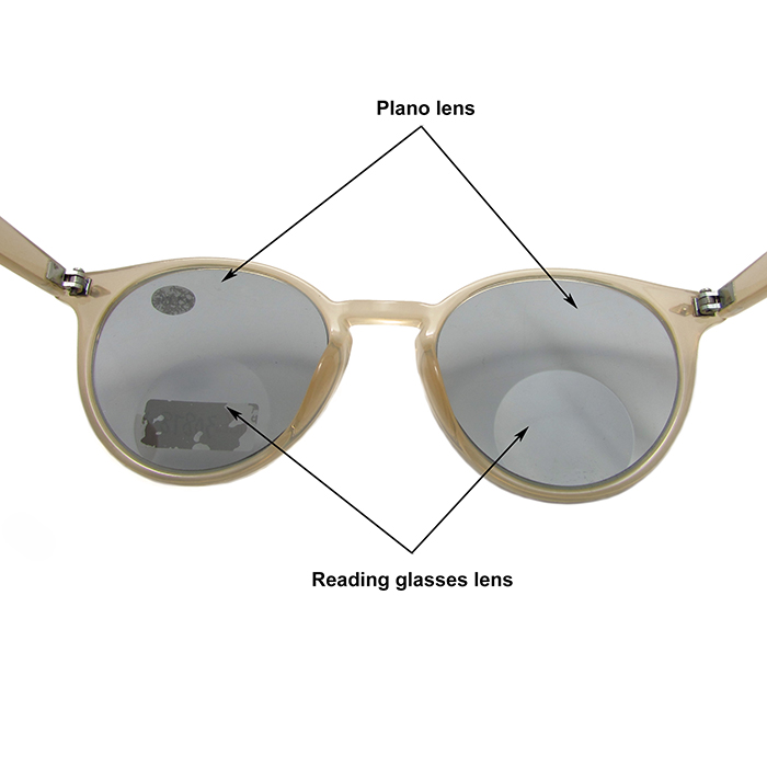 Transparent color frame photochromic bifocal readers glasses