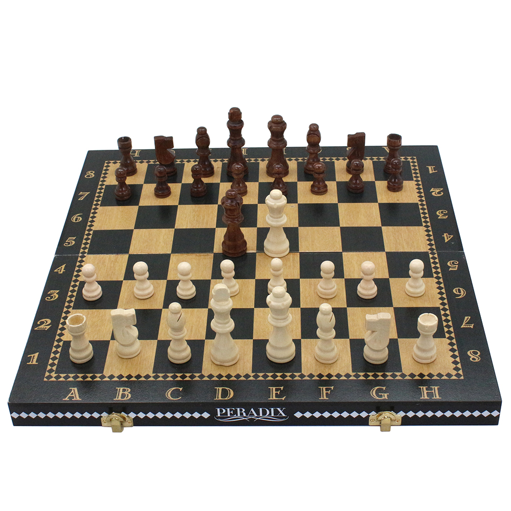 16" Wooden magnetic felted chess game set wooden chess board game interior storage chess pieces