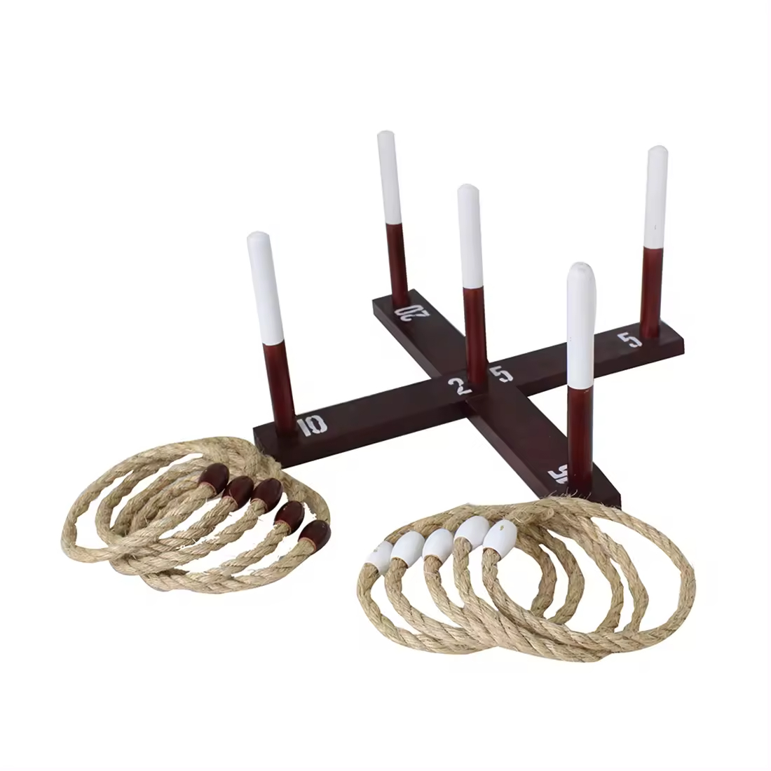 Yard Toss Game Ring Toss Outdoor Game Wood Rope Ring Toss Yard Game with Carrying Case