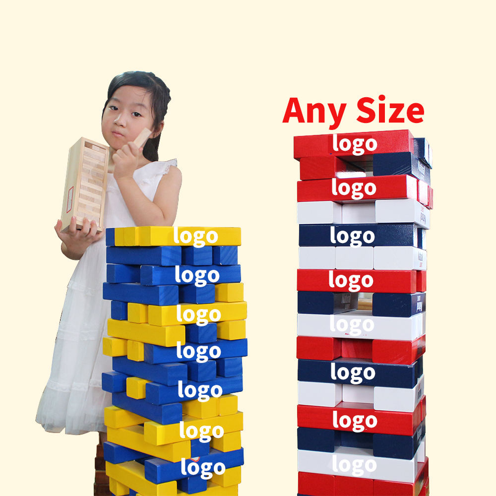  48pcs 54pcs Colorful Wooden Tumbling Tower Game Set Number Print Tumble Tower with Dice and Penalty Cards for Tabletop Fun