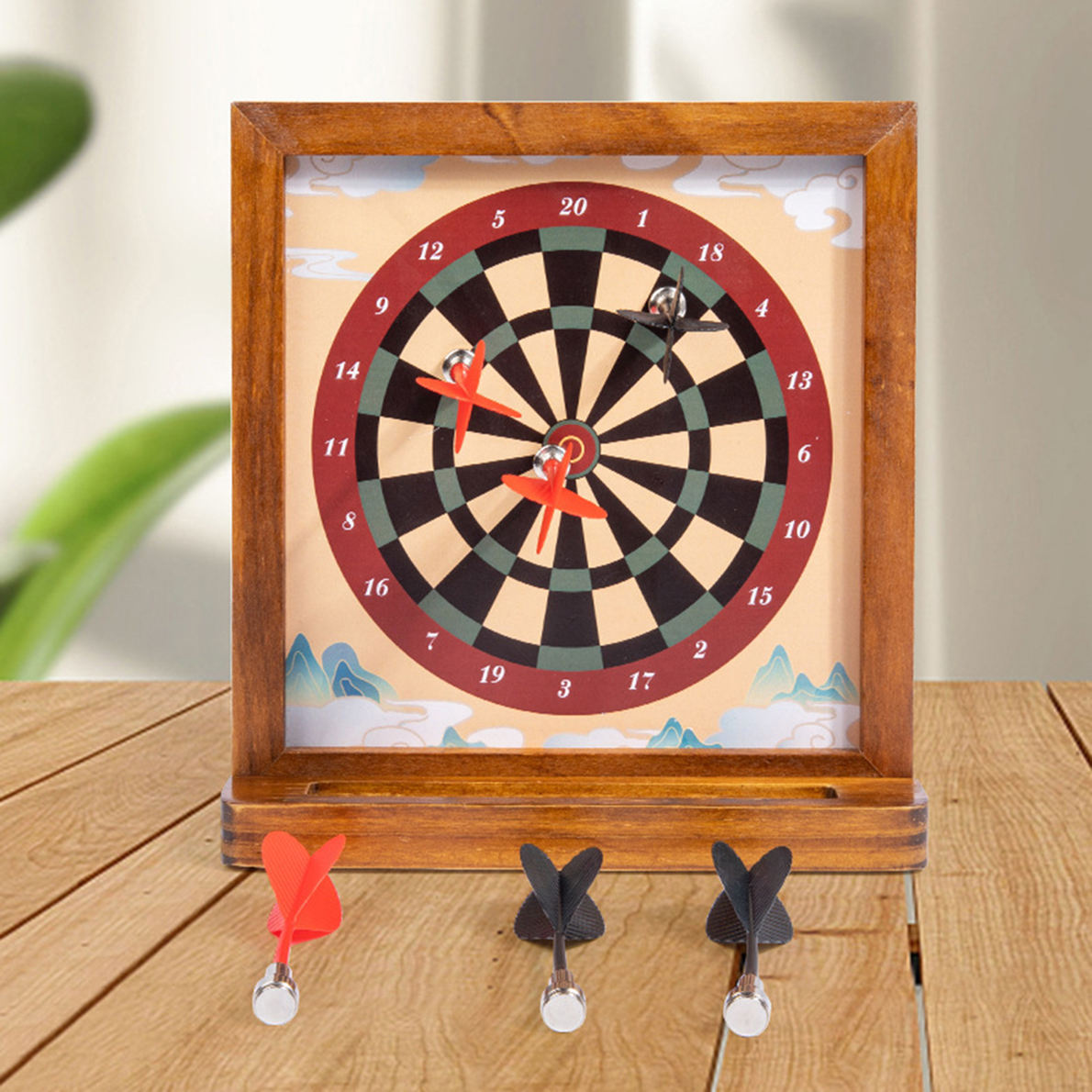 Wood Magnetic Tabletop Games Dart Tray Set