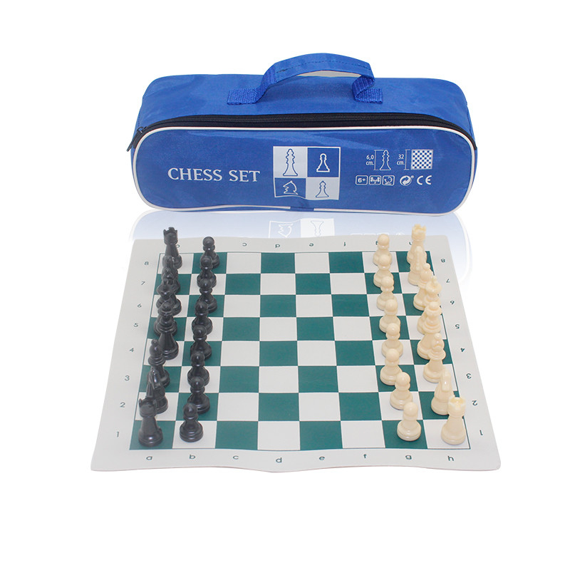 Roll Up PU leather Chess / checker Travel Game Set with wood or plastic chess pieces & carry bag