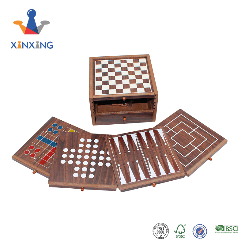 chess Board Game Set Deluxe 15 in 1 Tabletop board game Wood-accented Game Center with Storage