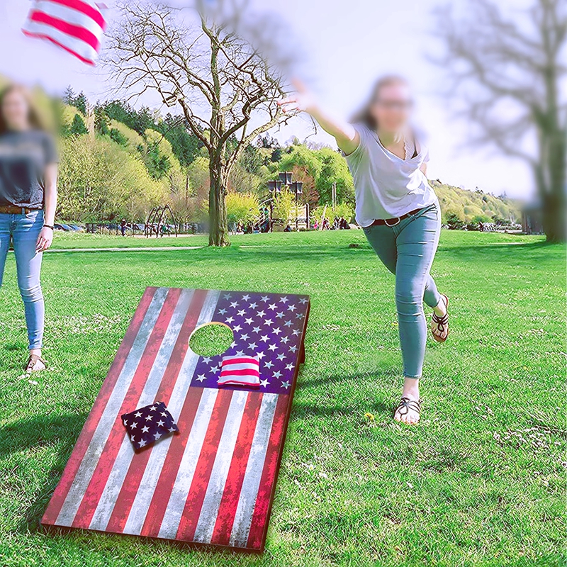 Premium USA Flag Series All-Wood Cornhole Set - Includes 2 Regulation Cornhole Boards,Carrying Case And 8 Cornhole BagsFun Outdoor Game for Holiday Weekends,cookouts