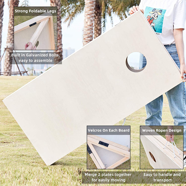Tournament Edition Regulation Cornhole Game Set - 4’ X 2’ Wood Boards with 8 Dual Sided (Slide And Stop) Bean Bags, Natural