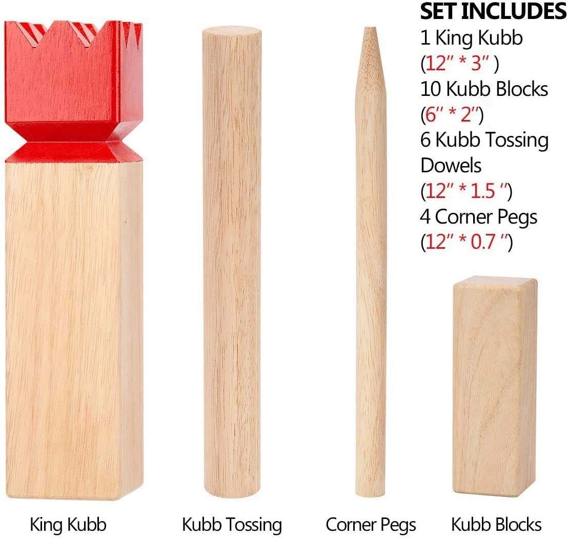 Solid wooden kubb game Viking Chess with Red Head for Outdoor Game