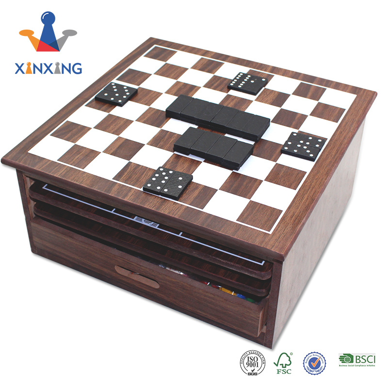 Board Game Set - Deluxe 15 in 1 Tabletop Wood-accented Game Center with Storage Drawer