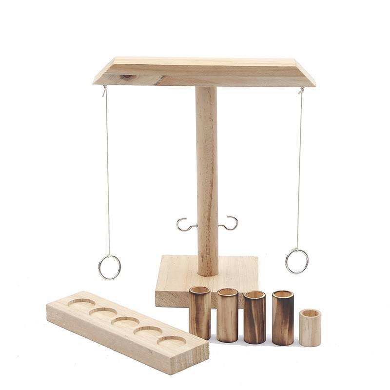 Wooden Hook And Ring Game with Shot Ladder Hook Game Ring Toss Outdoor Tabletop Play for Party And Drinking