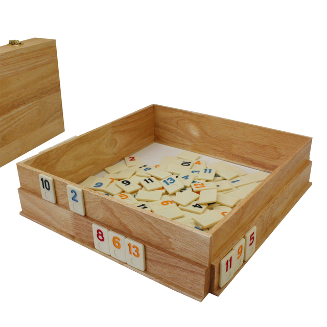 Rummy Cube Game Set 106 Rummy Tiles Game Classic Wooden Rummy Game with 4 Racks Portable for 2-4 Players