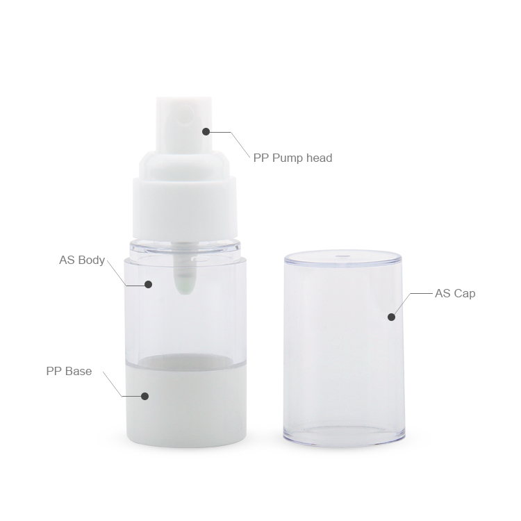 Fabricación de envases cosméticos personalizados al por mayor 15ml 30ml botella de spray sin aire de plástico blanco 50ml
