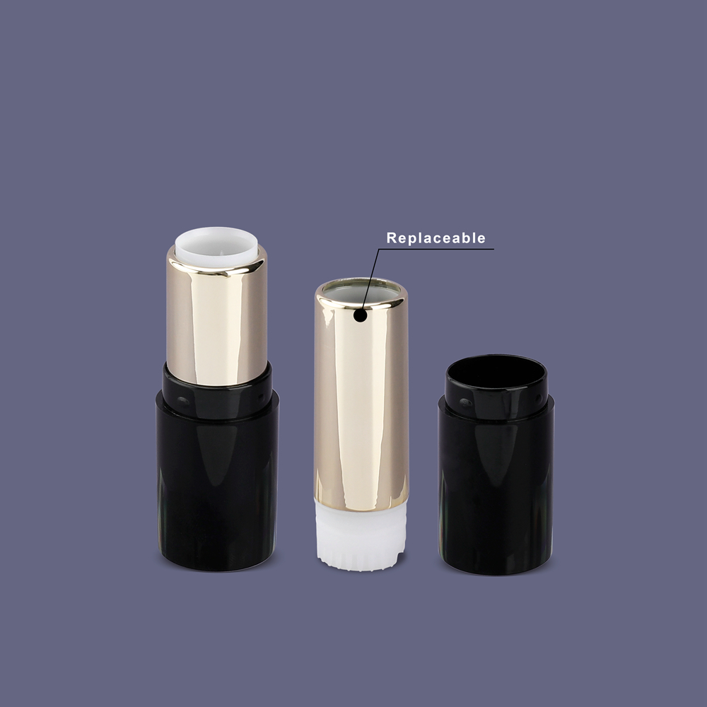 Novo design de recipiente de batom de bálsamo labial de luxo com tubo interno substituível, tubo de batom recarregável abs de embalagem cosmética personalizada