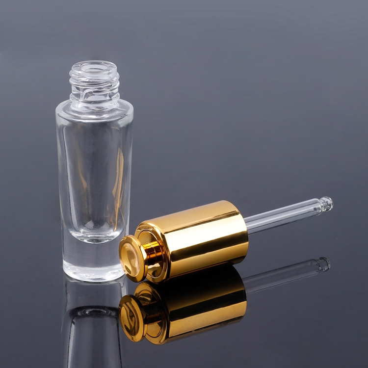 Botella de cristal reutilizable del suero del oro 15ml de la fabricación de envases cosméticos, botella cuentagotas cosmética del aceite esencial