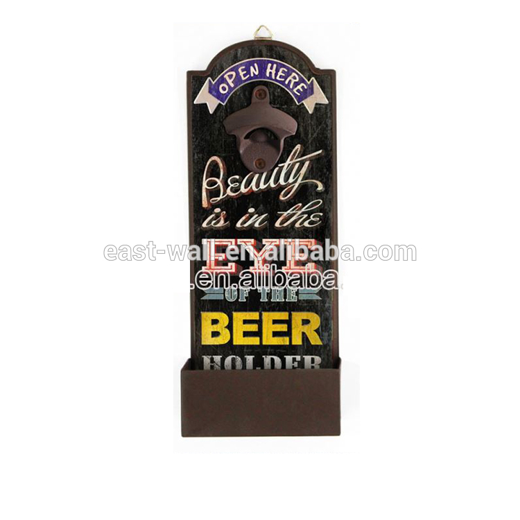 High Performance Wall Mounted Bottle Opener with Cap Catcher, Bulk Wooden Beer Bottle Opener