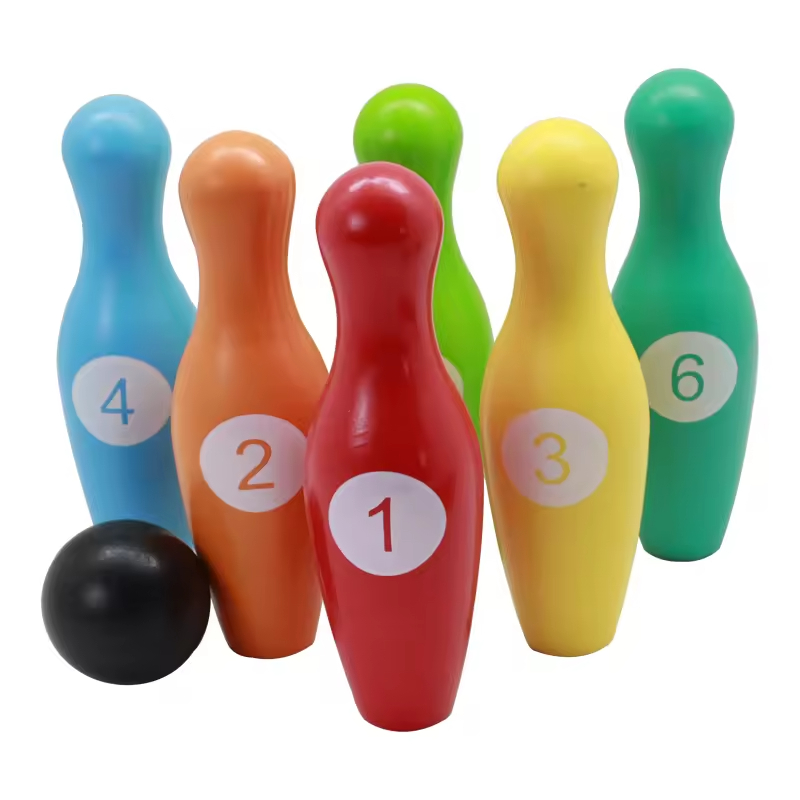 10 Colorful Wooden Bowling Pins and 2 Wooden Balls for Indoor & Outdoor Sports Bowling Games