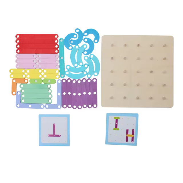 Wooden Montessori Nail Board Jigsaw Alphabet Puzzle Numbers Educational Learning Board for 3+ Years Old Preschool toy
