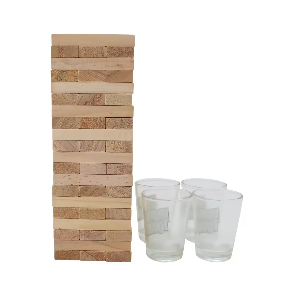 Tumbling Tower Blocks Stacking Party Game 60 Blocks with Fun Tasks and Entertaining Commands with 4 Glass Cups Customization。