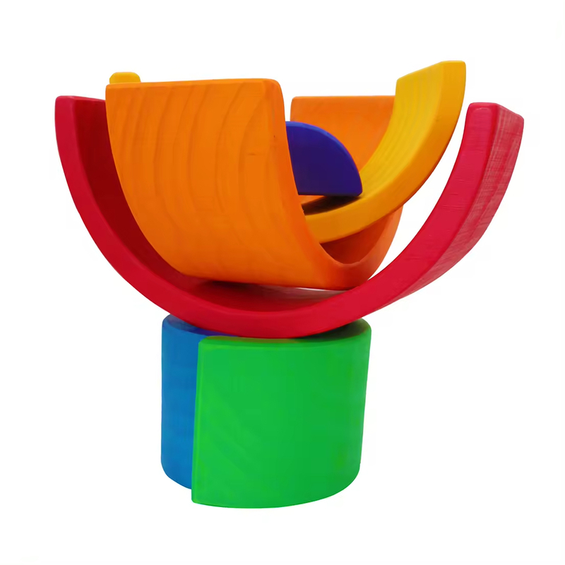 12-Piece Wooden Rainbow Stacker DIY Toy Bright Colors Building Blocks for Unisex Baby Toy Stacking Game.