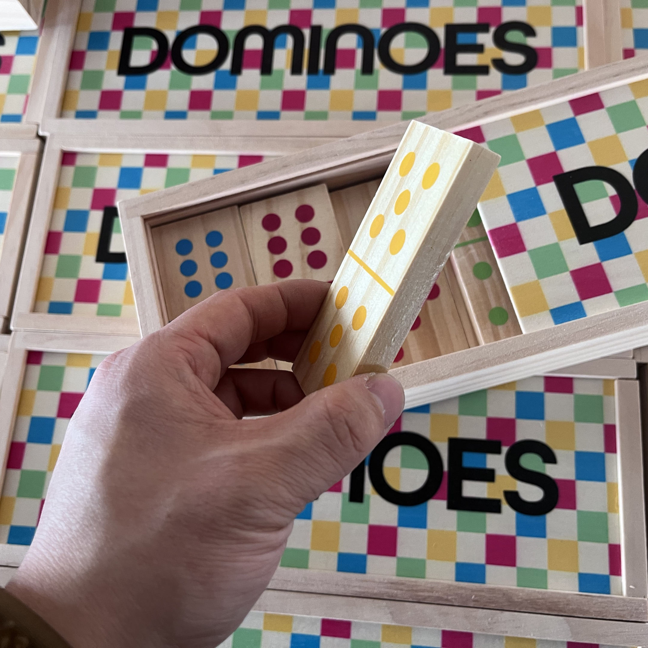 Wooden Dominoes with Multi-Color Dots 28 Piece Wood Domino Game Set for Kids Adults Family Outdoor Lawn Yard Games