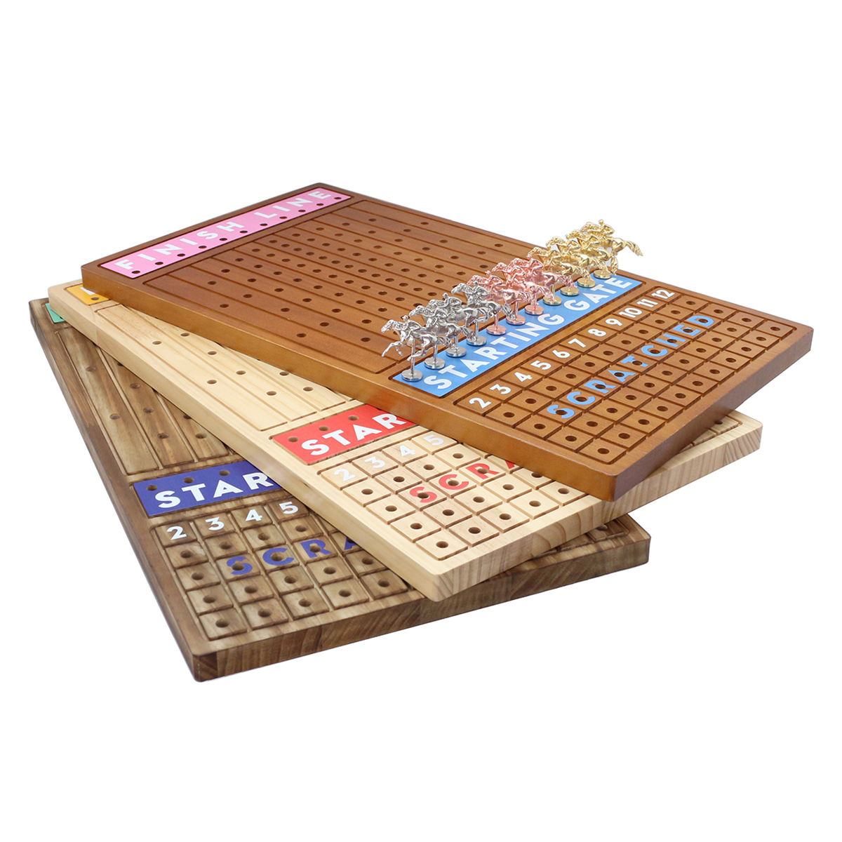 15 inches Solid Wood with 11 Metal Horses with 2 Dice and 2 Cards Finish Line Horse Racing Game Horse Race Board