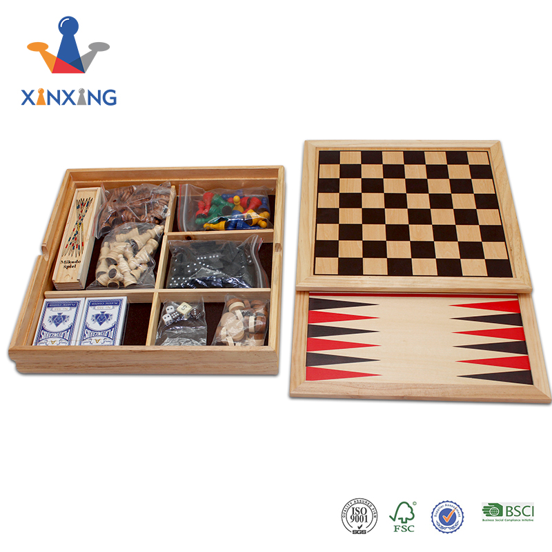 Amazon Hot sale 10 in 1 chess board game set Wooden Chess Checkers Backgammon Ludo Chinese checkers Poker Dominoes 