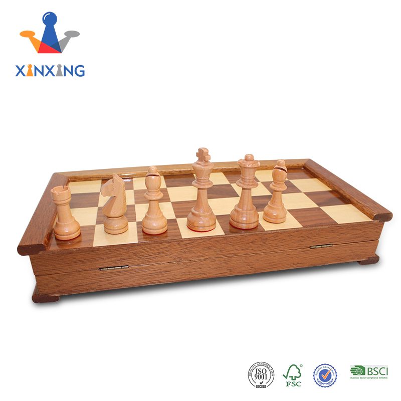Magnetic Rubber Wood International Chess Box with Different Size Pieces Eszy To Carry