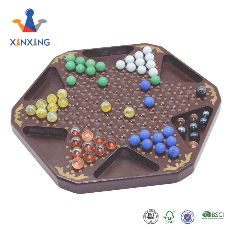 Wooden Chinese Checkers Board Game Set with 60 Colorful Glass Marbles, Classic Strategy Game for Kids, Adults, Whole Family Play