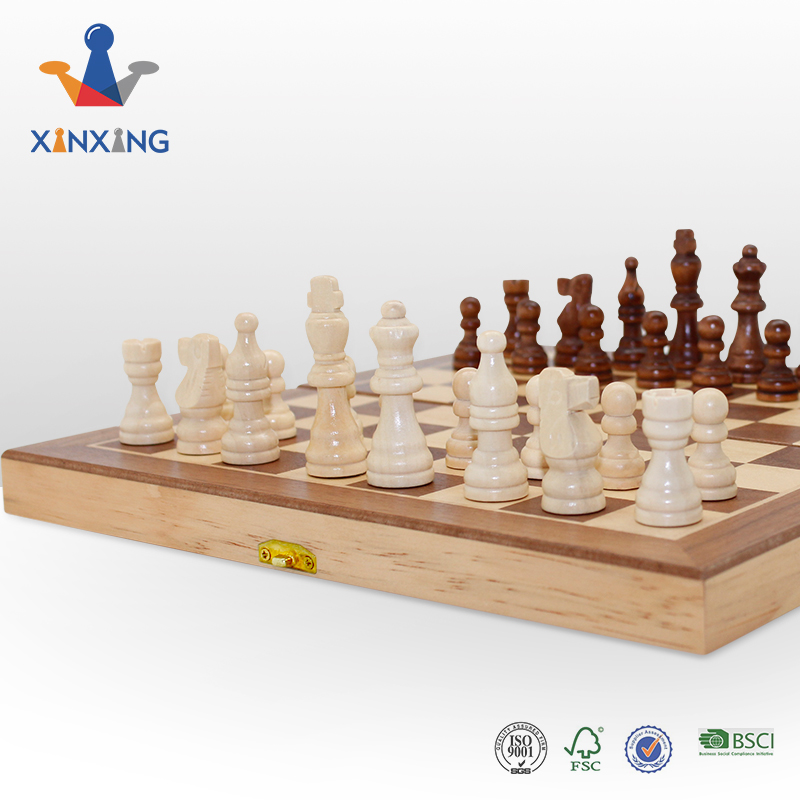 Chess 15" Wooden Chess Set with Felted Game Board Interior for Storage