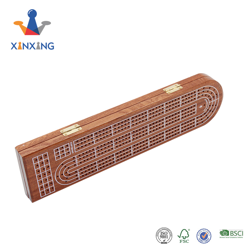 Factory Wholesale Folding Wooden Cribbage Score Board Game 3 Track Layout Classic Cribbage with Poker And Metal Pegs