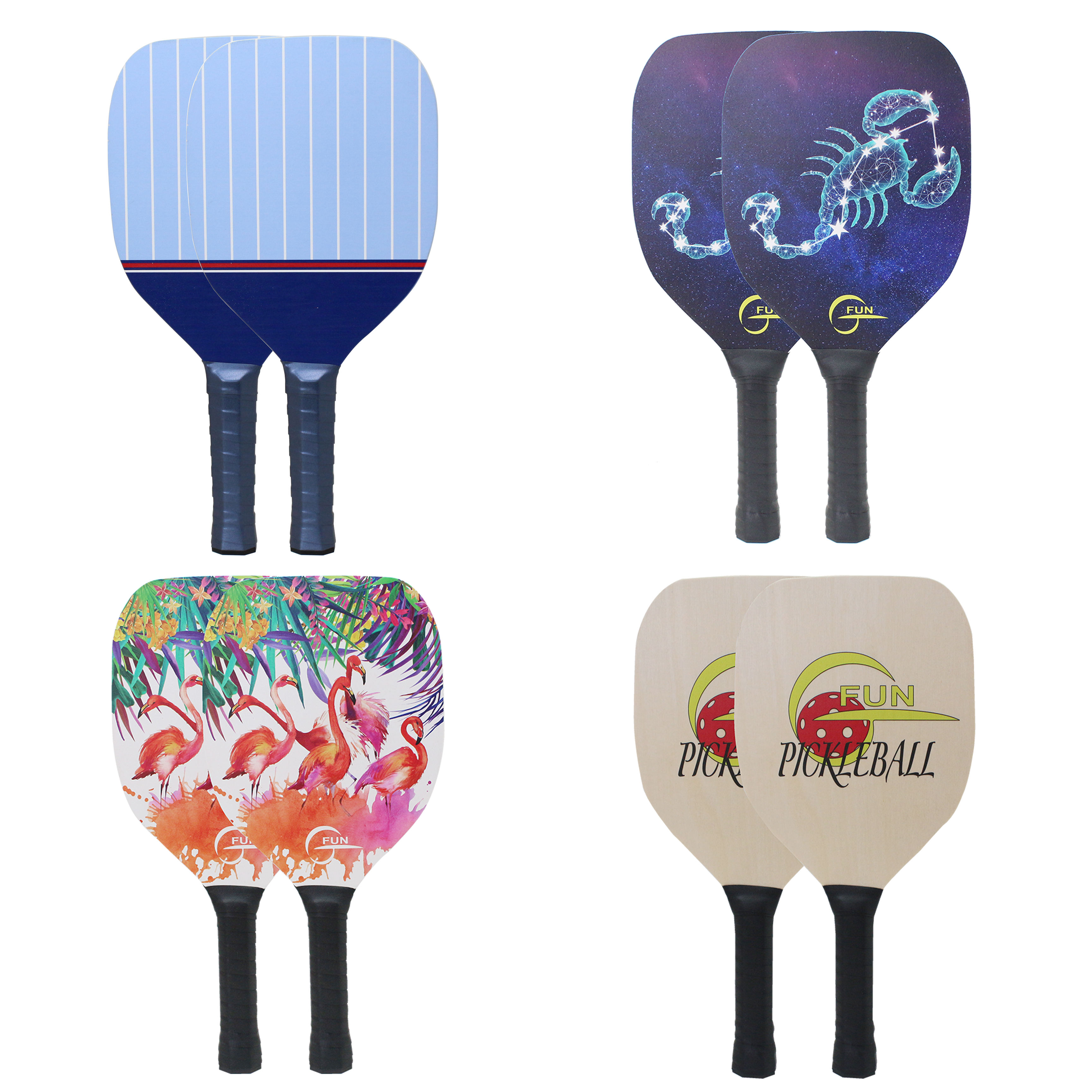 Wholesale Pickleball Paddles Wooden Edgeless Set with 2 Paddles 2 Balls Beginner Racket Pickle Ball Paddles