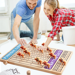 Wooden Horse Racing Board Game Wooden Challenge Toy Poker with 11 Durable Horses Dice & Cards for Kids Family Game Brain Teaser