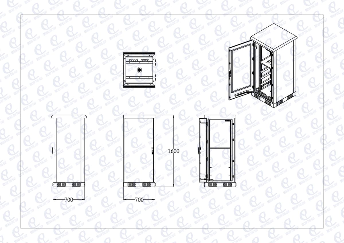 Dibujo de gabinete de telecomunicaciones para exteriores 32U
