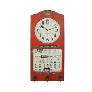Retro Red Multi Function Wall Calendar Clock Home Art Decorative