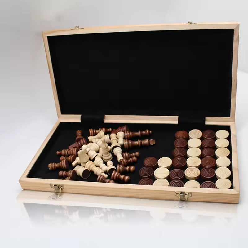  30 Years Factory 15" Wooden Chess Game Set Folding Chess Board Customization Accepted interior storage chess pieces FSC SALE.。