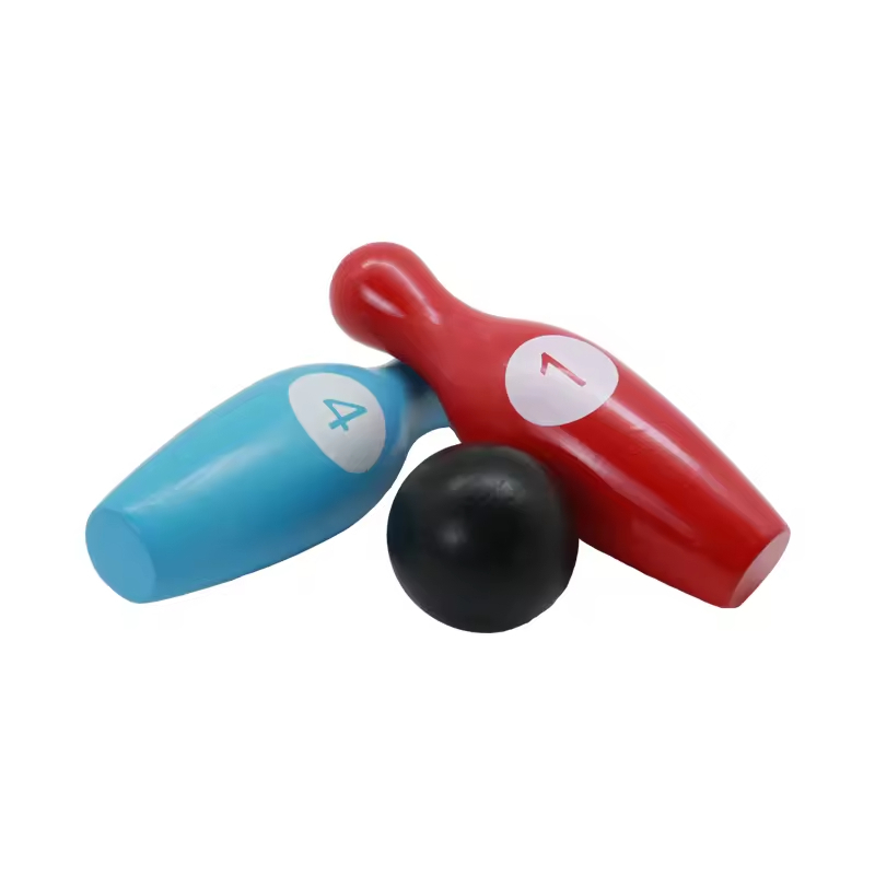 10 Colorful Wooden Bowling Pins and 2 Wooden Balls for Indoor & Outdoor Sports Bowling Games
