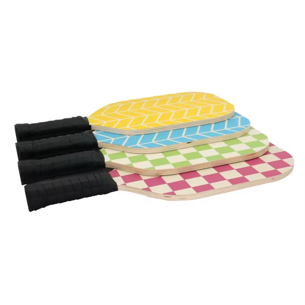 Wooden Pickleball Paddles Set with 4 Paddles 4 Balls Seven-layer Plywood Racket Pickle Ball Paddles Outdoor Game