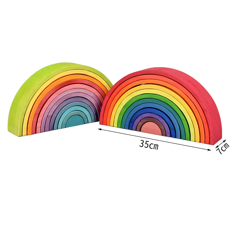 12-Piece Wooden Rainbow Stacker DIY Toy Bright Colors Building Blocks for Unisex Baby Toy Stacking Game.