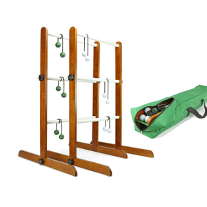 Ladder Toss Game Set 35x26In Pine Wooden Golf Ladder Lawn Game with 6 Bolos Balls and Carrying Case Outdoor Backyard Game.